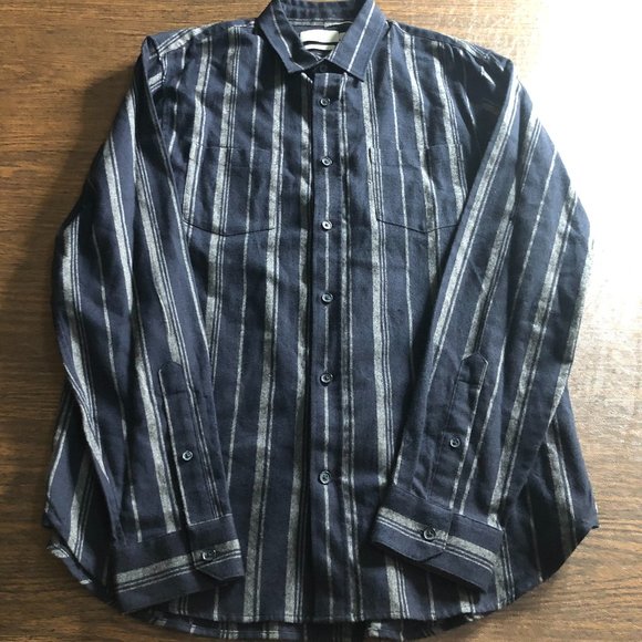 Vince Blue Gray Stripe 100% Cotton Button Down - Picture 1 of 8